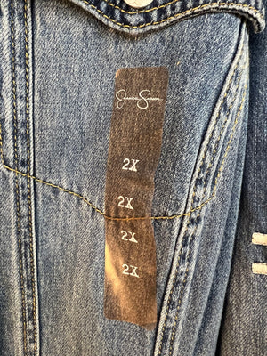 Jessica Simpson Peri Denim Jacket Embroidered Southwestern Trucker 2X NWT