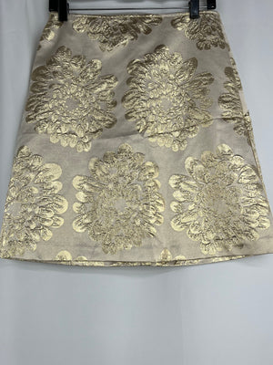 Trina Turk Flores Embroidered Ivory Glitz Gold Metallic Skirt Size 2
