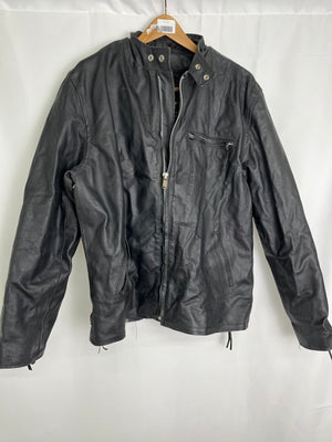 Barney's Leather Black Leather Biker Jacket Men's XL w/ Side Zips