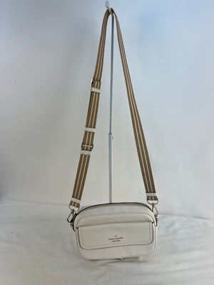 Kate Spade Rosie Pebbled Leather Camera Crossbody Bag White Neutral Web Strap