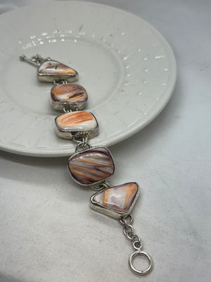 925 Sterling Silver Laguna Lace Agate Chain Bracelet 69.8g Vintage 7.5 in.
