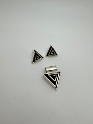 Mexico 925 Sterling Silver Jewelry Set Triangle Spiral Earrings Pendant 16mm