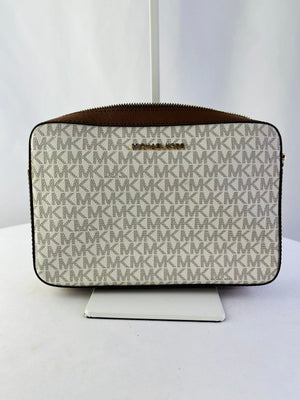 Michael Kors Signature Jet Set East West Vanilla Acorn Coated Canvas Crossbody