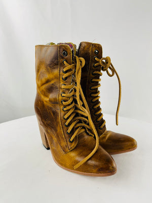 Freebird Rebel Brown Leather Lace Up Victorian Heeled Boots Women's Sz 7
