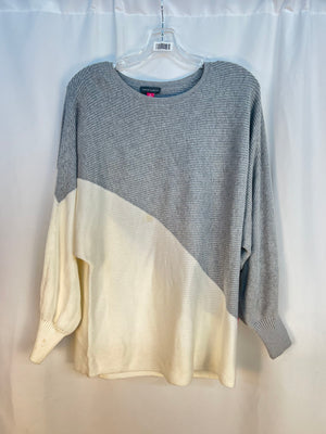 Vince Camuto Asymmetric Colorblock Cotton Blend Sweater Grey White NWT Women's M