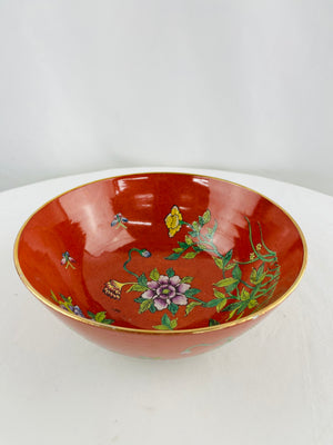 Hotta Yu Shoten & Co Burnt Orange Floral Porcelain Chinoiserie Decorative Bowl