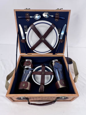 Wicker and Wood Shoulder Bag Picnic Basket Service for 2 by Gulf Power
