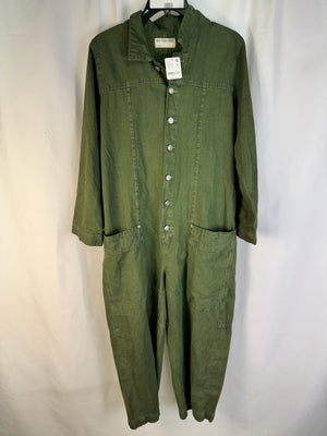 Free People Margarita Jumpsuit Green Everglades Small S Wide Leg Utility Cargo