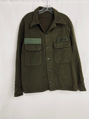 Vintage US Army Green Wool Button Down Shirt Jacket Men's Large