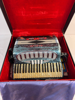 Vtg GEM Midget 120 Bass Italian Piano Accordion Sam Ferri + Case & Sheet Music