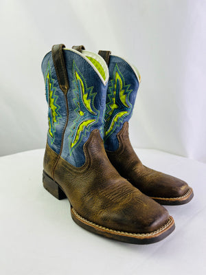Ariat Koel VentTEK Kids Blue Lime Western Cowboy Boots 3.5M | 10040259