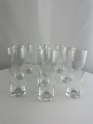 Vintage Etched Rose Print Crystal Collins Tumbler Glass Set of 10