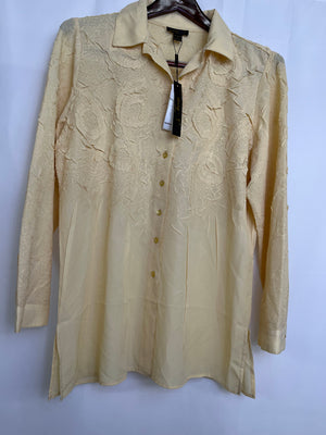 Jerry T Cream Crinkle Texture Button Up Long Sleeve Women's 1X NWT