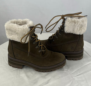 Timberland Women's Courmayeur Valley Faux Fur Boots Brown Leather Size 7