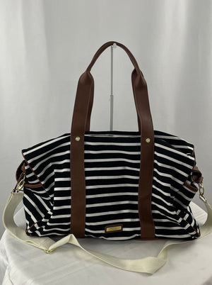 Madden Girl Women's Black White Stripe Large Duffle Travel Bag