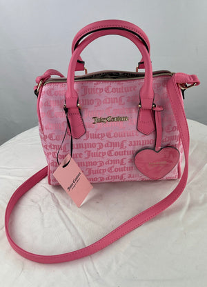 Juicy Couture Pink Fame Satchel W/Heart Charm & Toiletrie Bag Included NWT