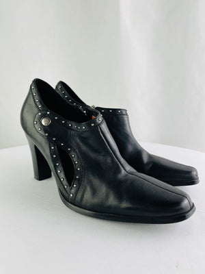 Harley Davidson Pampas Women's Black Leather Studded Heeled Ankle Boots | 81461