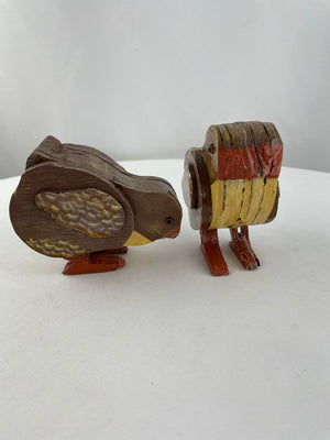Folk Art Carved Wooden Birds Set Of 2 Painted Decorative Collectible
