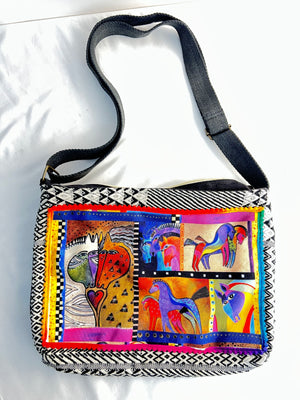 NWT Laurel Burch Multicolor Horse Art Crossbody Bag Zip Adjustable Strap