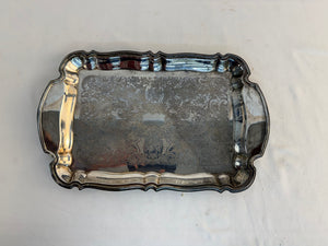 Vintage Oneida Silverplate Serving Tray 15" Rectangular Handled Etched