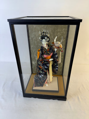 VTG Japanese Doll Yaegaki Hime Princess W Samurai Kabuto Helmet Kimono In Case