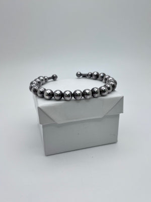 925 Sterling Silver Bracelet 16.4g Beaded Ball Cuff Adjustable Vintage