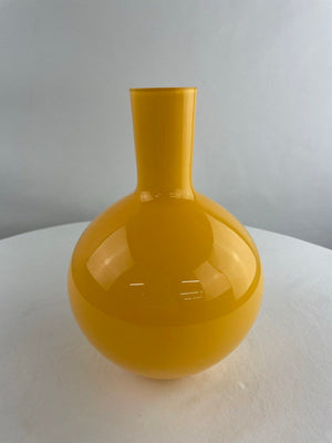 RARE Buttercup Yellow Bulbous Cased Art Glass Bulbous Pencil Neck Vase 8.5"
