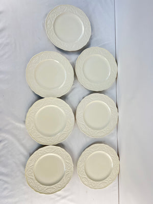 Vintage Steubenville Pottery Adam Plates Ivory Embossed 10 1/8” Floral Set of 7