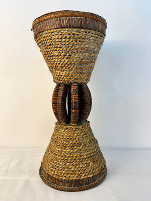 Vintage 18" Tall Boho Wicker Rattan 8.5" Round Plant Shelf Stand