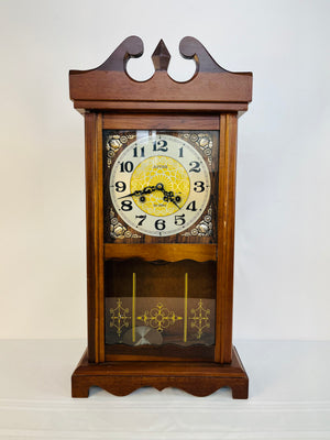 Vintage Jupiter 31 Day Mechanical Wooden Floral Accents Wall Clock Ticks