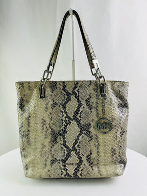 Michael Kors Large Brooke Python Embossed Tote in Gray Snake Print