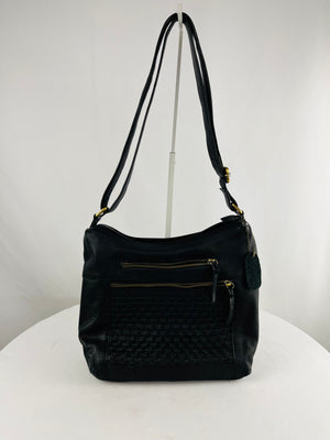 Great American Leather Works Black Leather Woven Panel Bucket Crossbody