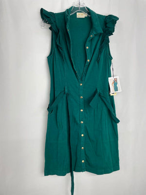 Nation Ltd Fennix Emerald Mini Ruffle Collar Button Up Dress Women's Small NWT