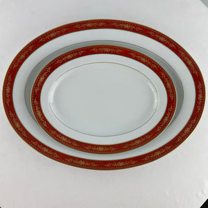 Vintage Noritake Goldhill 6613 Japan Red & Gold Oval Serving Platters Set of 2