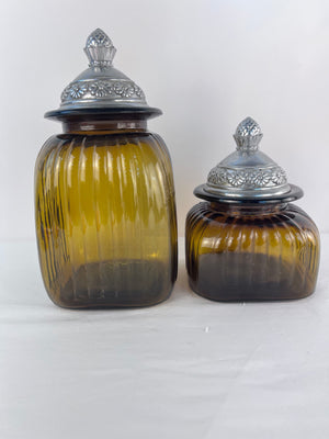 Pair of Vintage Artland Apothecary Amber Glass Jars Canisters