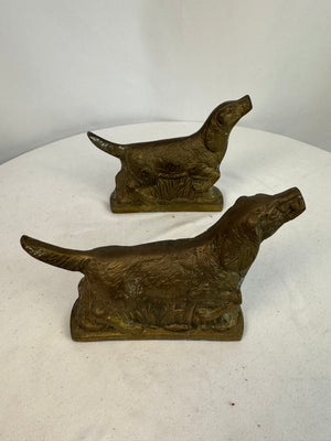 Vtg Solid Brass Irish Setter Dog Bookends Pair Mid Century Hunting Pointer Heavy