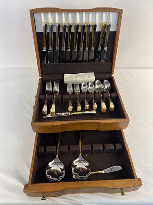 Yamazaki Patrick Ramona Gold Stainless Flatware Set 62 Pc Chest Japan