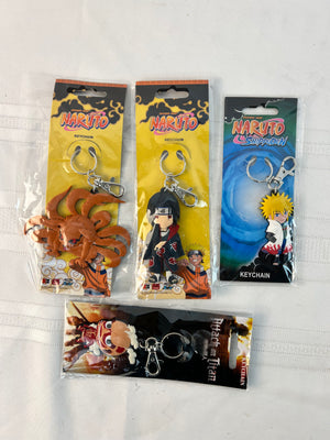 Lot of 4 PVC Keychains: Naruto (Minato, Kurama, Itachi) + AoT Colossal Titan