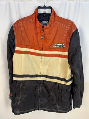 Harley Davidson Women's 1W Nylon Racing Jacket Orange Colorblock Checkered Y2K