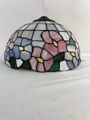 Tiffany Style Stained Glass Lamp Shade 12" Floral Pink Blue Flowers Dome Fixture