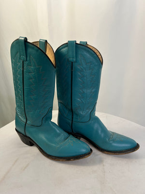 Vintage Teal Blue Leather Western Cowboy Boots Womens Size 8 B SCL 7024