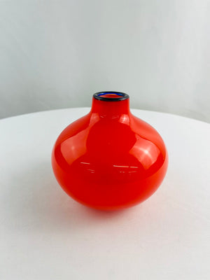 Design Ideas Large Red Hand Blown Glass Bubble Vase Blue Rim Home Decor