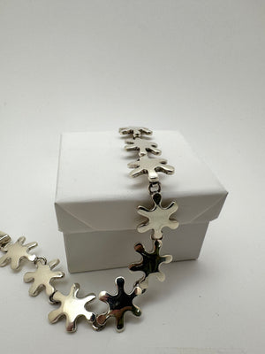 Mexico 925 Sterling Silver Bracelet 31.8g Modernist Splat Abstract Flower 7.5 in