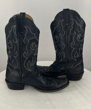 Vintage J.B. Dillon Men's Black Leather Square Toe Cowboy Boots Size 10 D