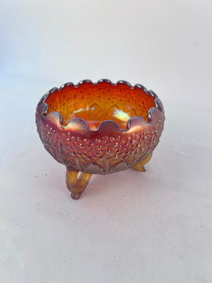 Vintage Fenton Amberina Carnival Glass Red Orange Tree Footed Rose Bowl