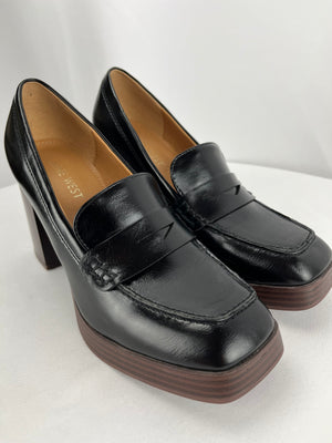 Nine West Y2K Chunky High Heel Platform Square Toe Black Loafers Women's 8