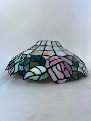 Vintage Tiffany Style Stained Glass Lamp Shade 14" Pink Rose Floral Scalloped