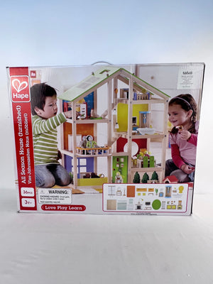 Hape All Seasons Wooden Furnished Dollhouse Playset Open Box E3401