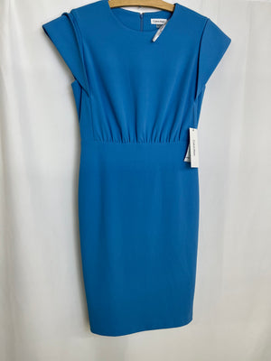 Calvin Klein Blue Cap Sleeve Ruched Waist Sheath Dress Women's Size 8 NWT