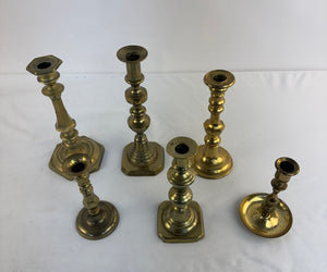 VTG Solid Brass Candlestick Holder Mismatched Lot of 6, Curated Candle Stand MCM